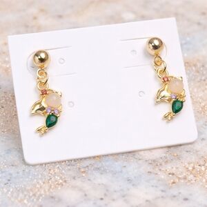 Mermaid Earrings 18K Gold Plated Colorful CZ Dangle Green Drop Dainty Elegant